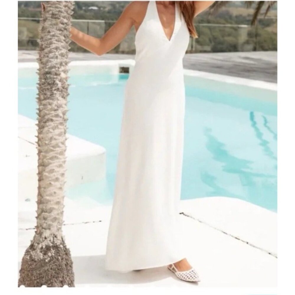 Petal & Pup White Cotton Halter Midi Maxi Dress S Small Sleeveless